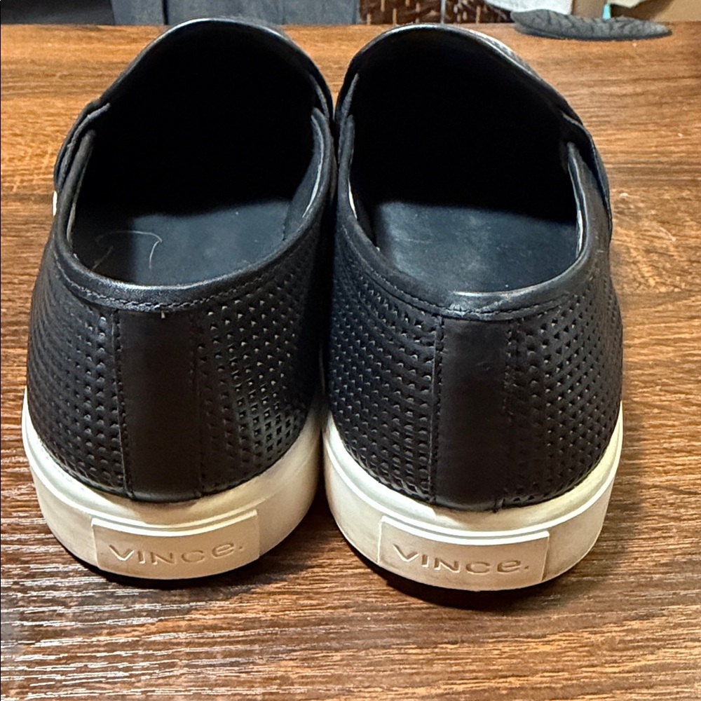 Vince Black Perforated Slip-On Sneakers with White Sole - Picture 4 of 9